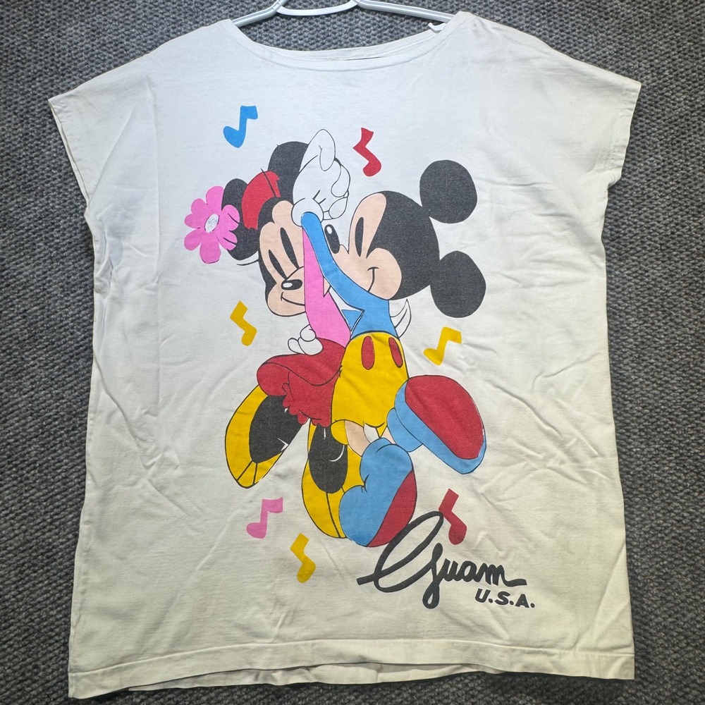 Vintage Disney Guam USA Mickey Minnie Mouse Graphic T-Shirt White Relaxed‎ Fit